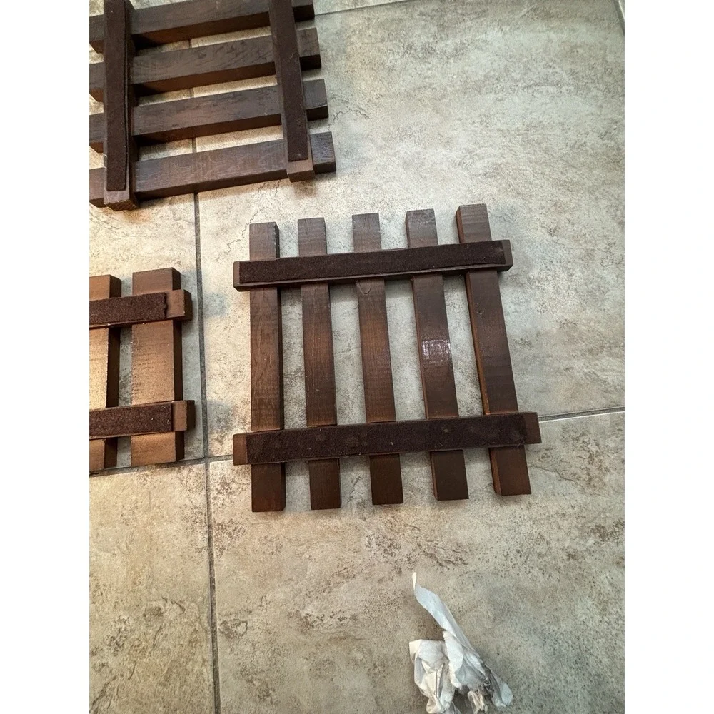 Vintage Handmade Wood Trivets Set of 3 Slatted Hot Pads Rustic Tongue Groove